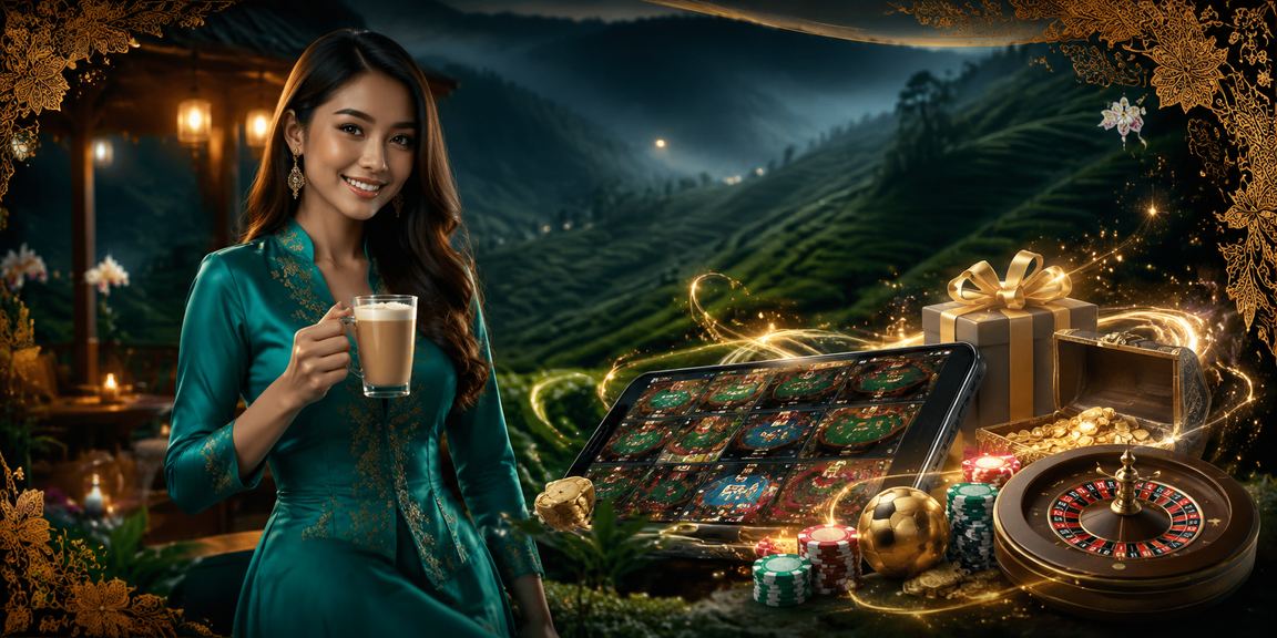 Suasana kasino hiburan Malaysia dengan corak batik dan paparan jackpot xc60 yang meriah